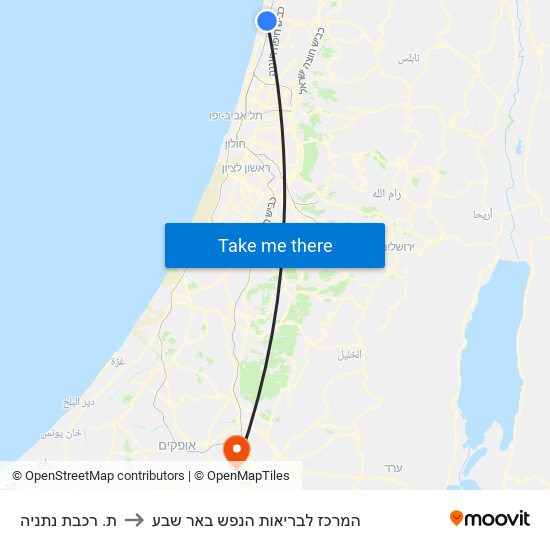 ת. רכבת נתניה to המרכז לבריאות הנפש באר שבע map