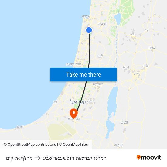 מחלף אליקים to המרכז לבריאות הנפש באר שבע map