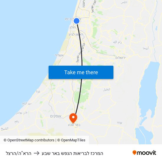 הרא''ה/הרצל to המרכז לבריאות הנפש באר שבע map