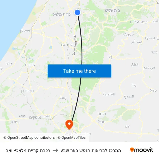 רכבת קריית מלאכי-יואב to המרכז לבריאות הנפש באר שבע map