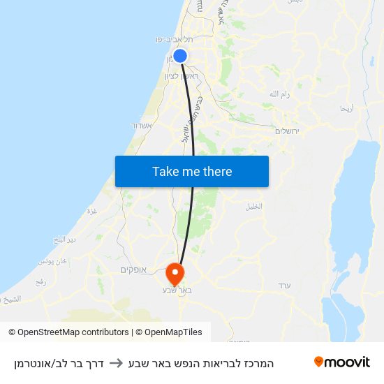 דרך בר לב/אונטרמן to המרכז לבריאות הנפש באר שבע map