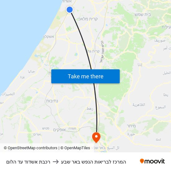 רכבת אשדוד עד הלום to המרכז לבריאות הנפש באר שבע map