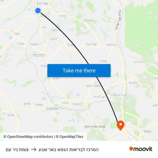 צומת ניר עם to המרכז לבריאות הנפש באר שבע map