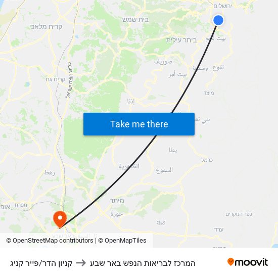 קניון הדר/פייר קניג to המרכז לבריאות הנפש באר שבע map