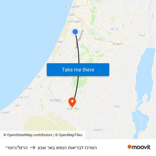 הרצל/רוטרי to המרכז לבריאות הנפש באר שבע map