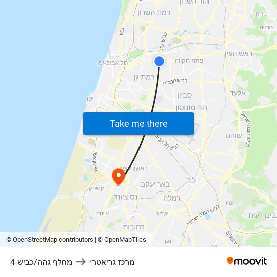 מחלף גהה/כביש 4 to מרכז גריאטרי map