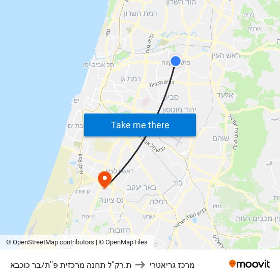 ת.רק''ל תחנה מרכזית פ''ת/בר כוכבא to מרכז גריאטרי map