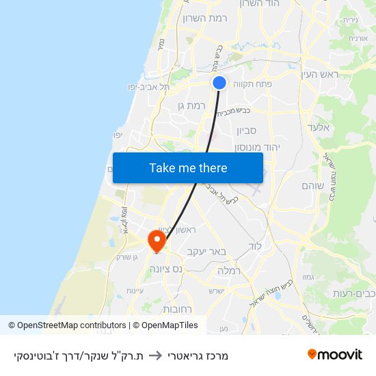 ת.רק''ל שנקר/דרך ז'בוטינסקי to מרכז גריאטרי map