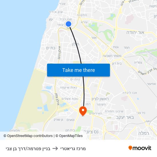 בניין פנורמה/דרך בן צבי to מרכז גריאטרי map