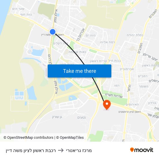 רכבת ראשון לציון משה דיין to מרכז גריאטרי map