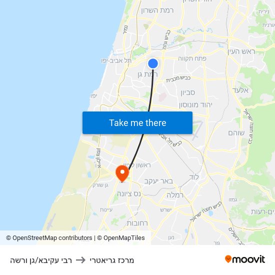 רבי עקיבא/גן ורשה to מרכז גריאטרי map