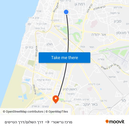 דרך השלום/דרך הטייסים to מרכז גריאטרי map