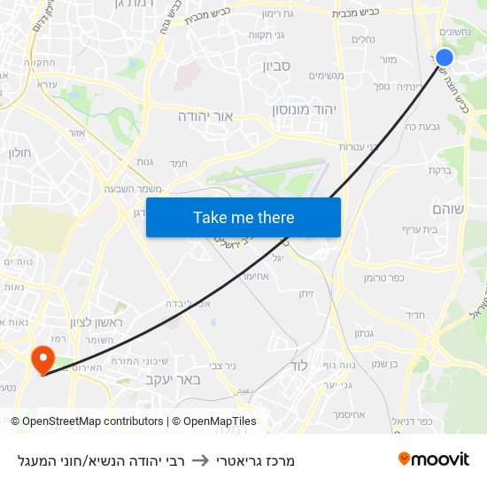 רבי יהודה הנשיא/חוני המעגל to מרכז גריאטרי map