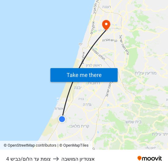 צומת עד הלום/כביש 4 to אצטדיון המושבה map