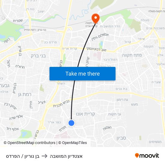 בן גוריון / הפרדס to אצטדיון המושבה map