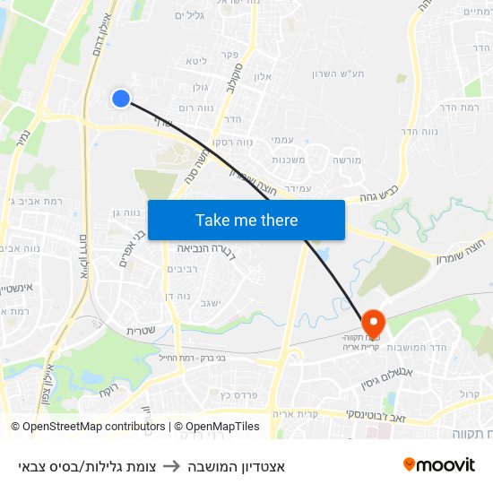 צומת גלילות/בסיס צבאי to אצטדיון המושבה map