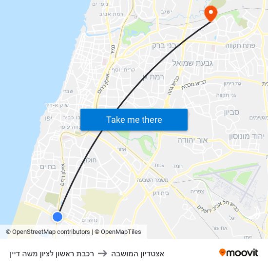 רכבת ראשון לציון משה דיין to אצטדיון המושבה map