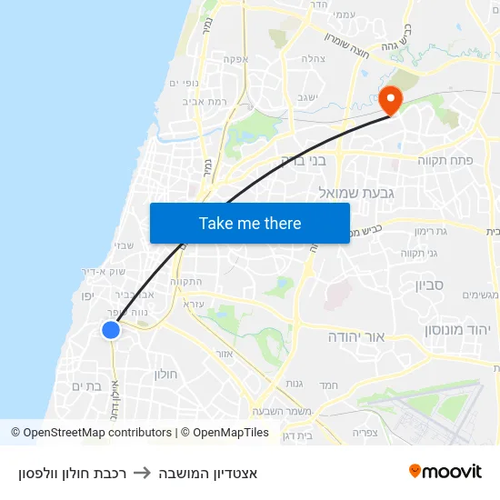 רכבת חולון וולפסון to אצטדיון המושבה map