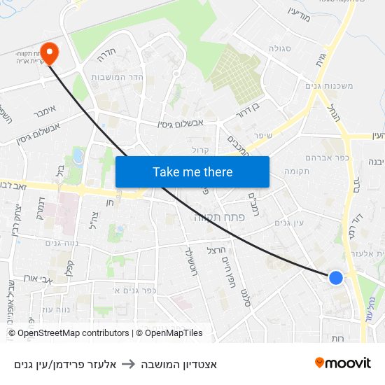 אלעזר פרידמן/עין גנים to אצטדיון המושבה map