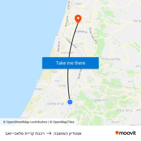 רכבת קריית מלאכי-יואב to אצטדיון המושבה map