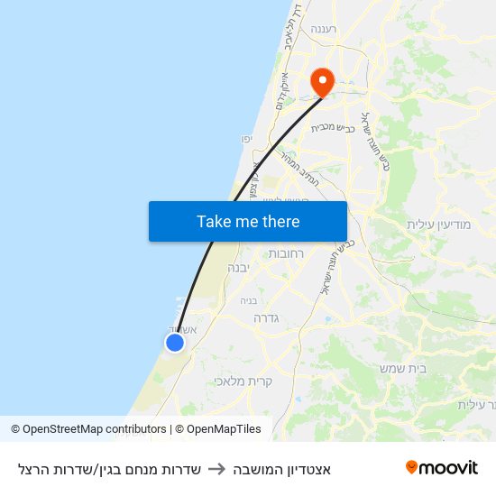 שדרות מנחם בגין/שדרות הרצל to אצטדיון המושבה map