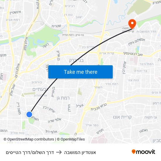 דרך השלום/דרך הטייסים to אצטדיון המושבה map