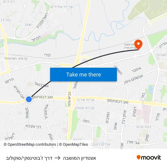 דרך ז'בוטינסקי/סוקולוב to אצטדיון המושבה map