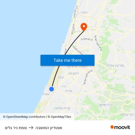 צומת ניר גלים to אצטדיון המושבה map