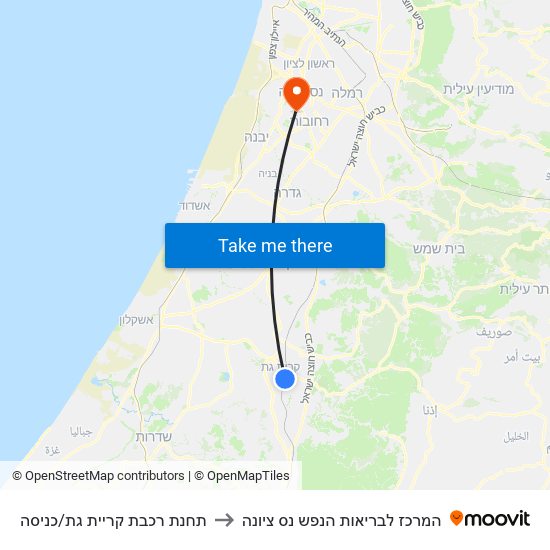 תחנת רכבת קריית גת/כניסה to המרכז לבריאות הנפש נס ציונה map