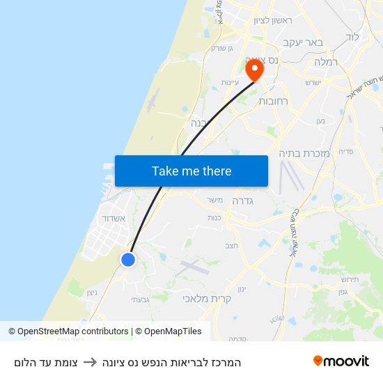 צומת עד הלום to המרכז לבריאות הנפש נס ציונה map