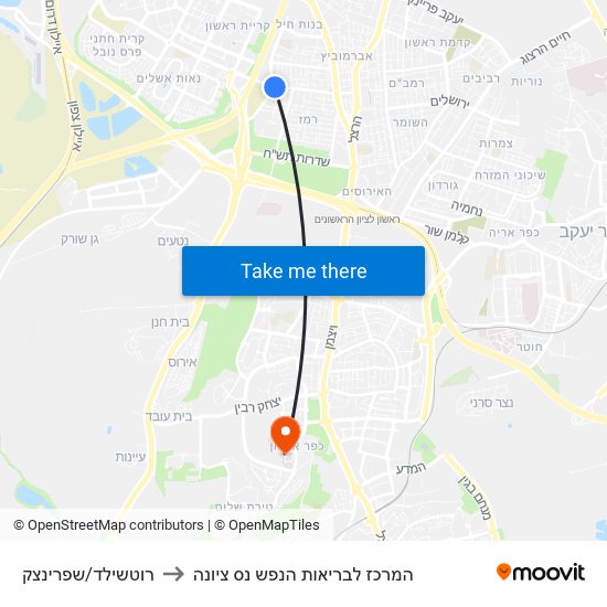 רוטשילד/שפרינצק to המרכז לבריאות הנפש נס ציונה map