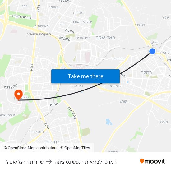 שדרות הרצל/אנגל to המרכז לבריאות הנפש נס ציונה map