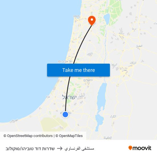 שדרות דוד טוביהו/סוקולוב to مستشفى الفرنساوي map