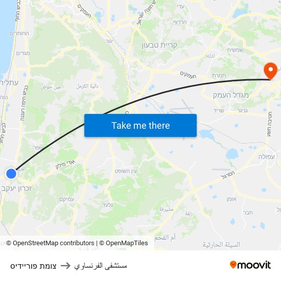 צומת פוריידיס to مستشفى الفرنساوي map