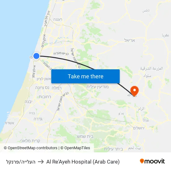 העלייה/פרנקל to Al Re'Ayeh Hospital (Arab Care) map