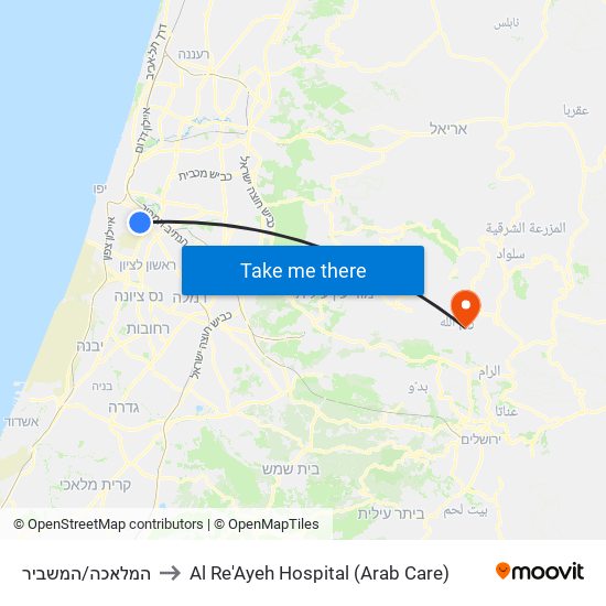 המלאכה/המשביר to Al Re'Ayeh Hospital (Arab Care) map