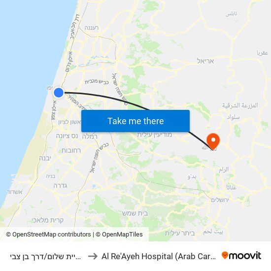 קריית שלום/דרך בן צבי to Al Re'Ayeh Hospital (Arab Care) map