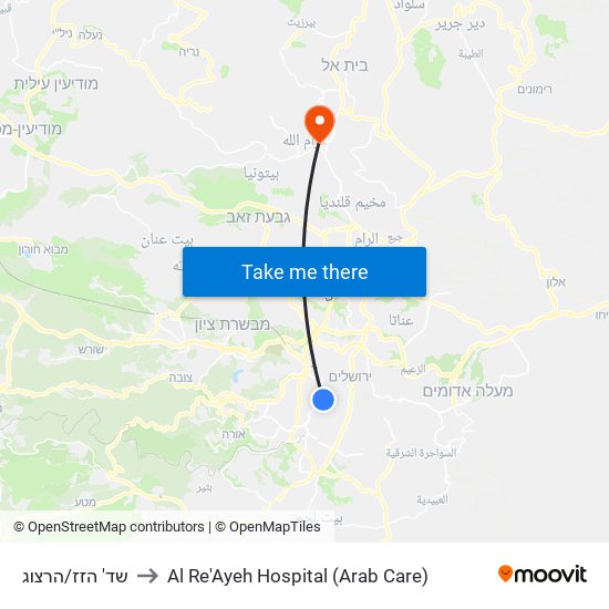 שד' הזז/הרצוג to Al Re'Ayeh Hospital (Arab Care) map