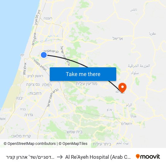 גילדסגיים/שד' אהרון קציר to Al Re'Ayeh Hospital (Arab Care) map