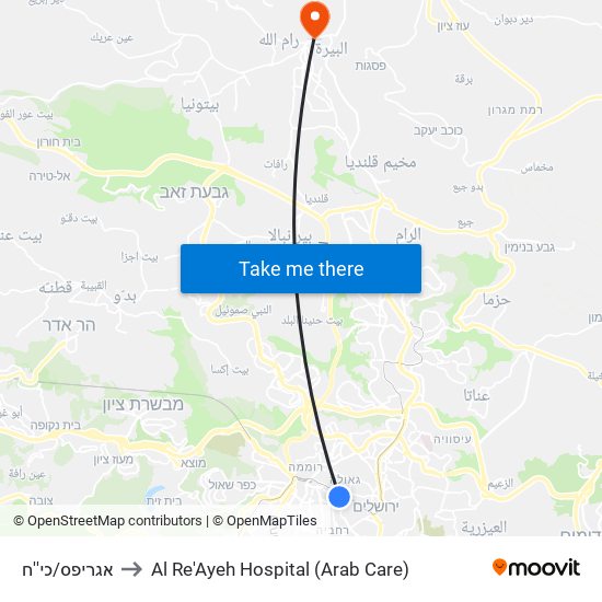 אגריפס/כי''ח to Al Re'Ayeh Hospital (Arab Care) map