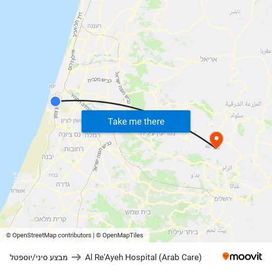 מבצע סיני/יוספטל to Al Re'Ayeh Hospital (Arab Care) map