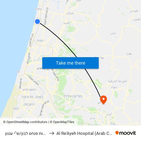 שדרות פנחס לבון/ש''י עגנון to Al Re'Ayeh Hospital (Arab Care) map