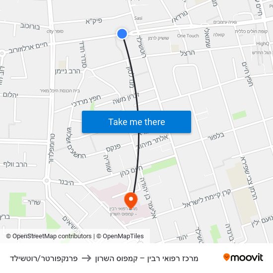 פרנקפורטר/רוטשילד to מרכז רפואי רבין – קמפוס השרון map