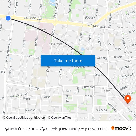 ת.רק''ל שחם/דרך ז'בוטינסקי to מרכז רפואי רבין – קמפוס השרון map