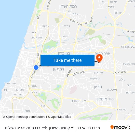 רכבת תל אביב השלום to מרכז רפואי רבין – קמפוס השרון map