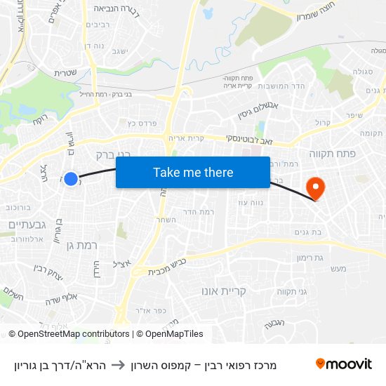 הרא''ה/דרך בן גוריון to מרכז רפואי רבין – קמפוס השרון map