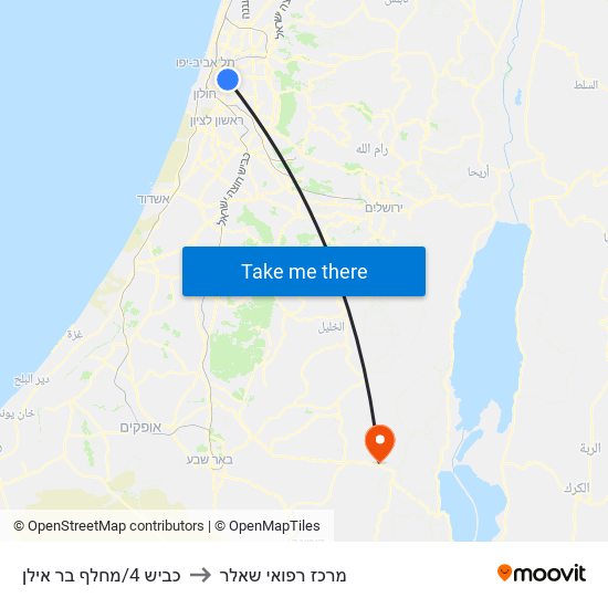 כביש 4/מחלף בר אילן to מרכז רפואי שאלר map