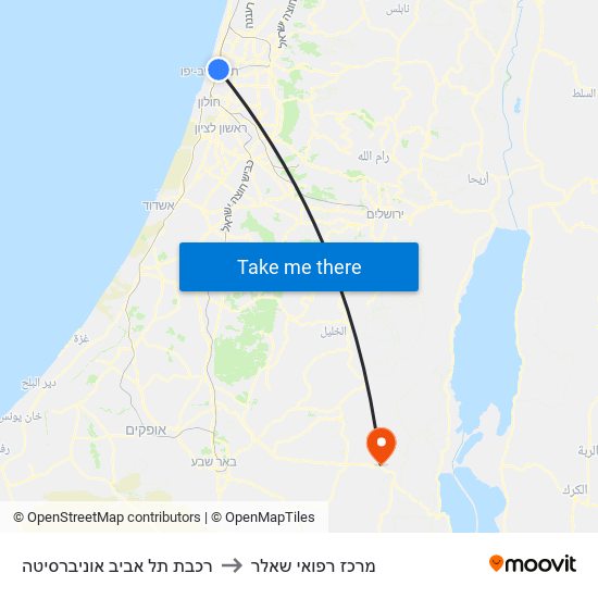 רכבת תל אביב אוניברסיטה to מרכז רפואי שאלר map
