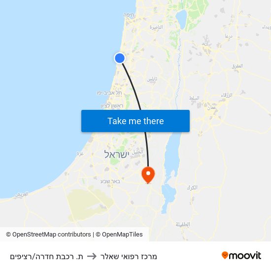 ת. רכבת חדרה/רציפים to מרכז רפואי שאלר map