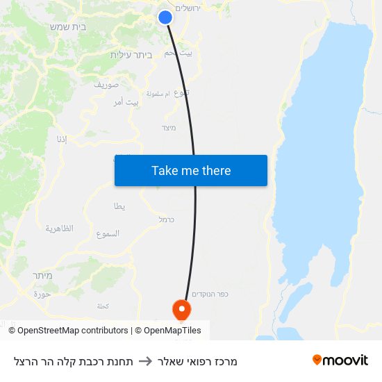 תחנת רכבת קלה הר הרצל to מרכז רפואי שאלר map